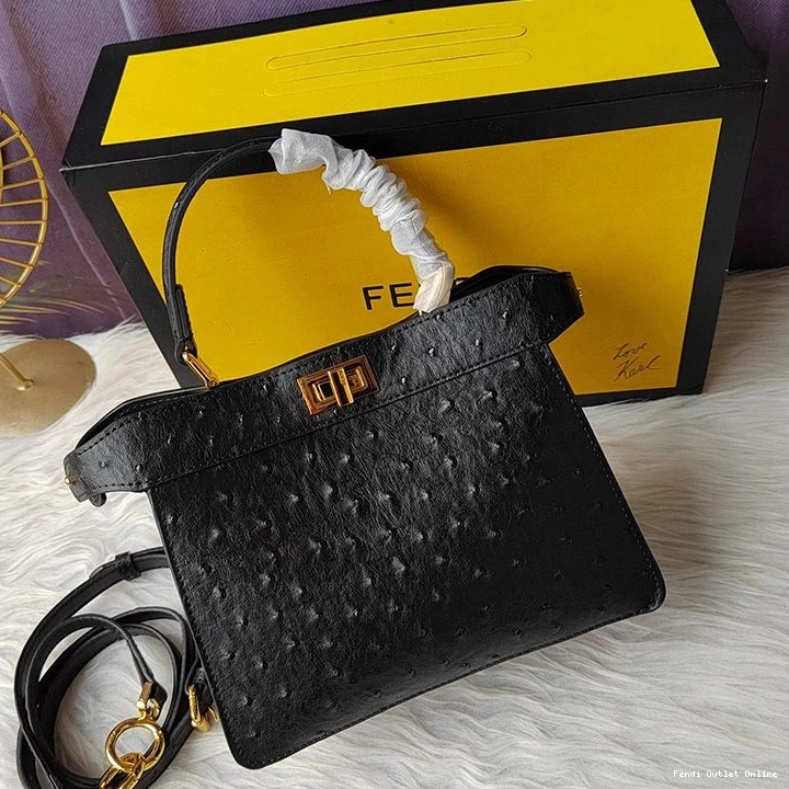 Cheap Leather Petite Peekaboo Bag Black Ostrich ISeeU Fendi In 0821